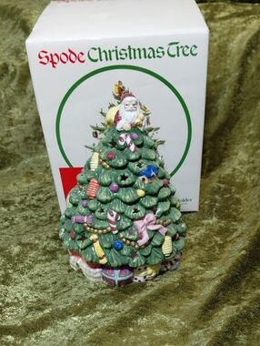 Vintage Spode Green Ceramic Christmas Tree Candle Holder